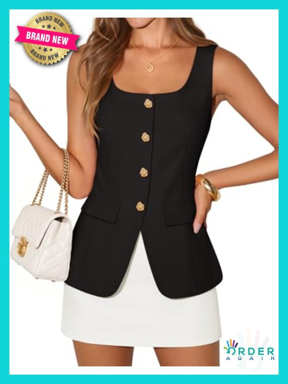 Square Neck Sleeveless Suit Vest Blazer with Back Lace Up